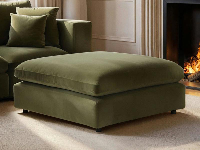 Asher Footstool Khaki Green Velvet