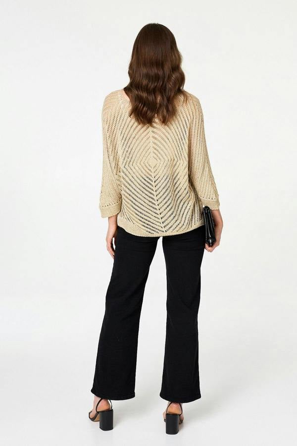 Gold | Sparkly Sheer Mesh 3/4 Sleeve Top