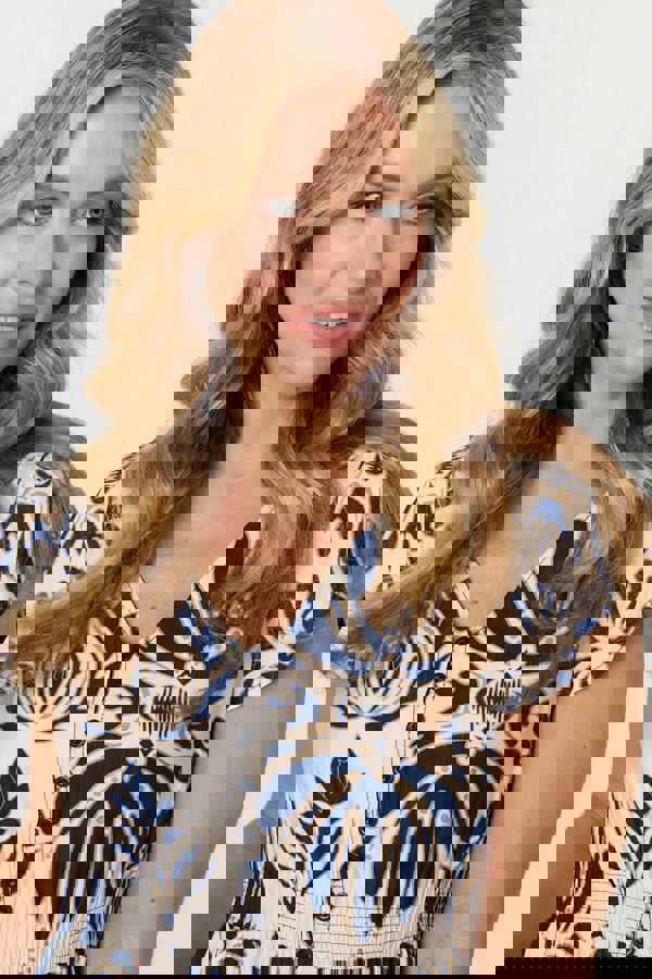 Navy | Printed Lace Trim Cap Sleeved Maxi Dress