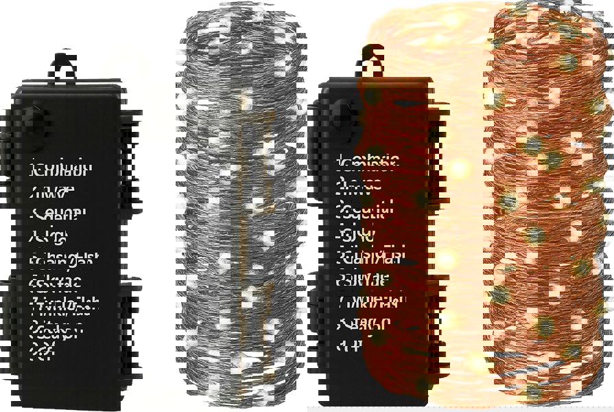 St Helens Battery Waterproof Copper Wire Lights 20M, 200Leds