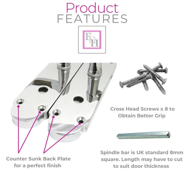 EDH Door Hardware "Epsom Door Handle Set – Chrome Internal Lock Door Handles (170mm x 42mm)
