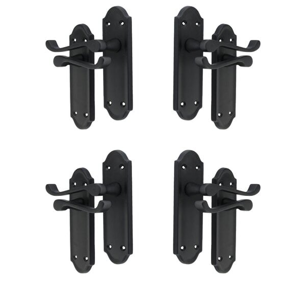 EDH Door Hardware Matt Black Internal Door Handles Ashford Style Lever Latch Handles, 6 Pairs