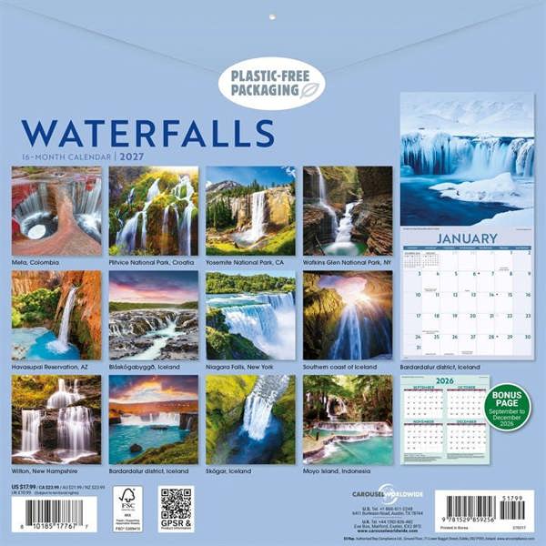 Waterfalls Calendar 2027, Wall Calendars, Month To View, Natural World, Gift