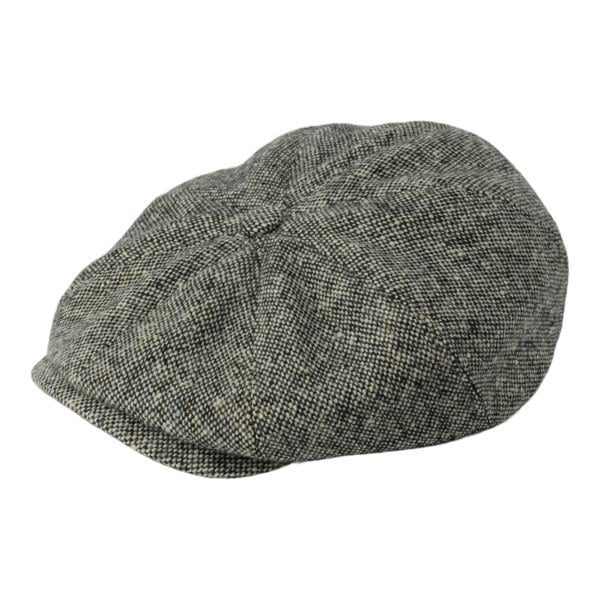 Gamble & Gunn Molloy & Sons Donegal Tweed 'Pepper' Fabric British Made Tweed 8 Panel Button Top Cap