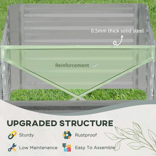 Light grey raised bed base with thick steel reinforcement braces beneath the panels