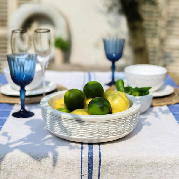 Culinary Concepts Chiselled Large White Marble Bowl (27cm Dia)