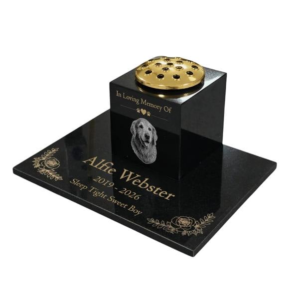 Memorials Direct Dog Memorial Granite Photo Vase & Tablet