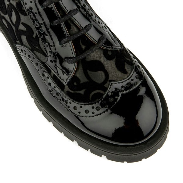 Embassy London Artisan - Black Floral - Women's chunky sole derby shoe with brogue details