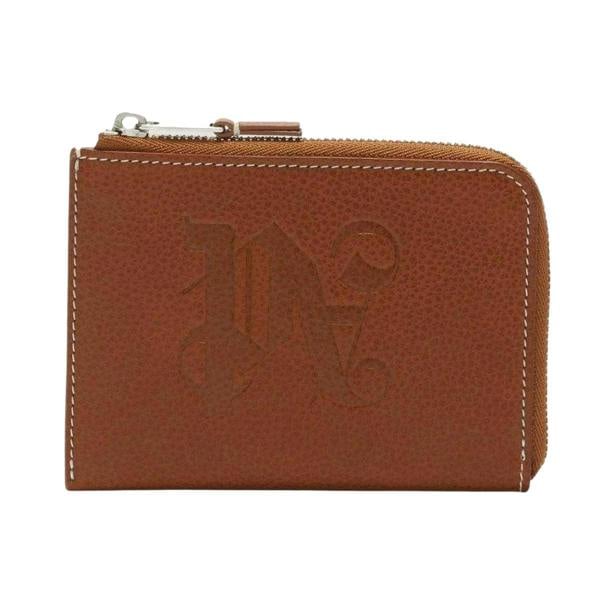 Palm Angels Monogram Leather Zipped Card Holder - Brown - 