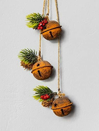 46 cm Rustic Red Hanging Christmas Bell Decoration with Ribbon, Pinecones and Berries for Home Display image 3