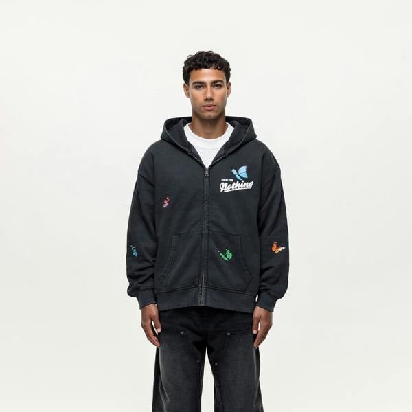 Good For Nothing Black Printed Zip Through Hoodie - Black Image 1