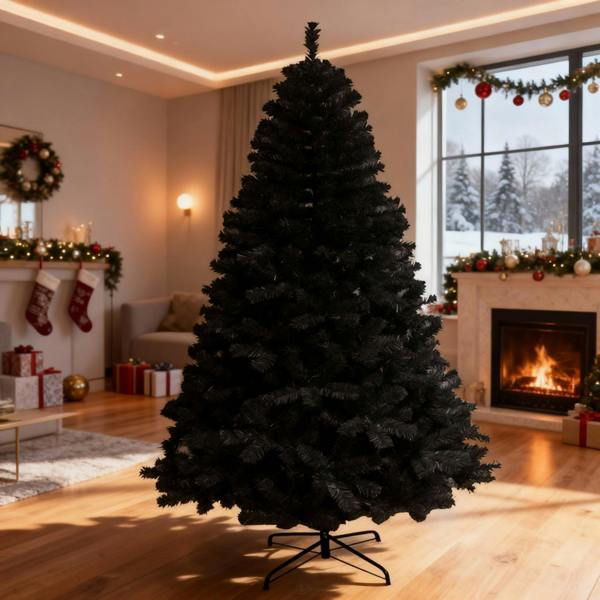 4ft to 12ft Black Artificial Alaskan Pine Christmas Trees with Metal Stand and PVC Branches image 9