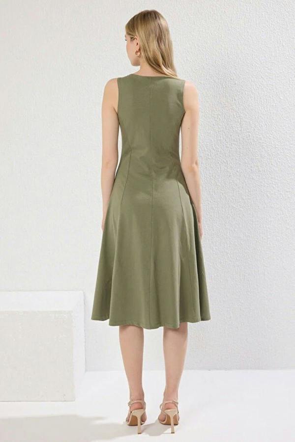 Boat Neck Sleeveless Skater Midi Dress