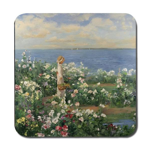 Benjamin Tate Design Impressionist Seaside Garden Placemat And Coaster Set With Floral Artwork