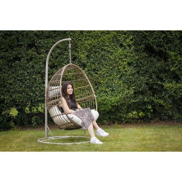 2pc Garden Hanging Egg Chair Set - Rattan Wicker - Single & Double Outdoor Swing - LoopsDirect