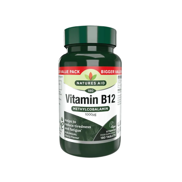 Natures Aid Vitamin B12 1000ug (Sublingual) - Cherry Flavour 180 tablets