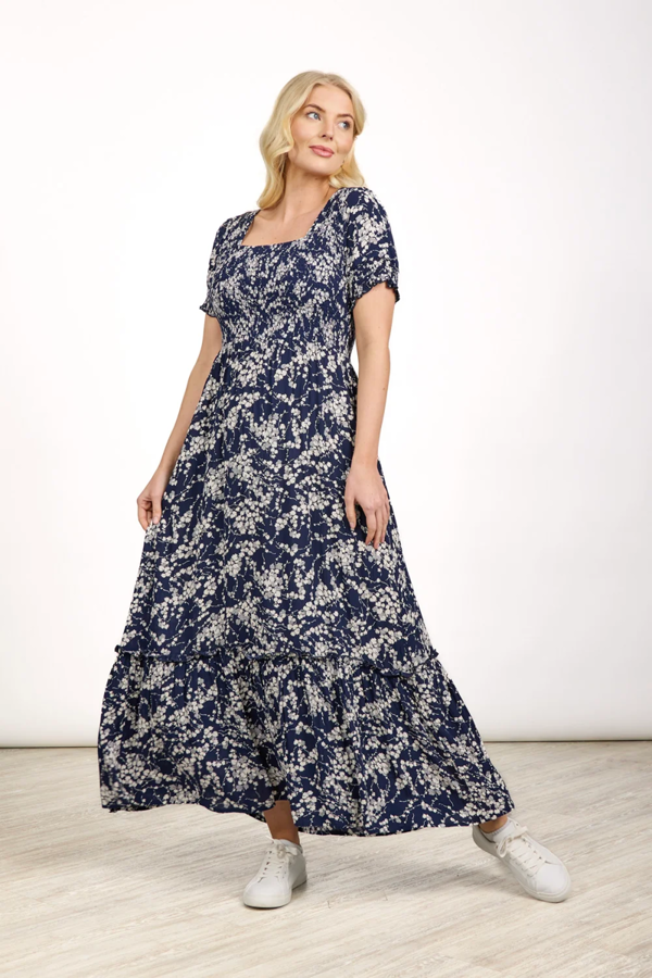 Mudflower Leaf Print Maxi Dress