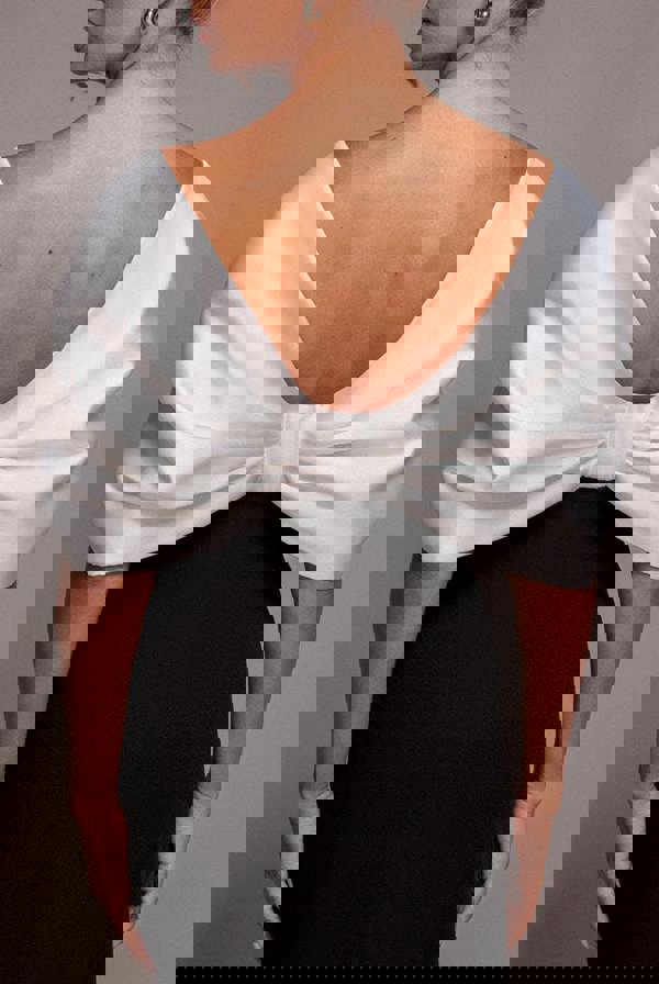 Contrast Off Shoulder Back Satin Bow Scuba Midi Dress - Black Cream DR4939