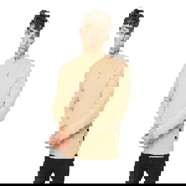 Crosshatch Mens Havaline Knitted Quarter Zip Pullover - Wheat