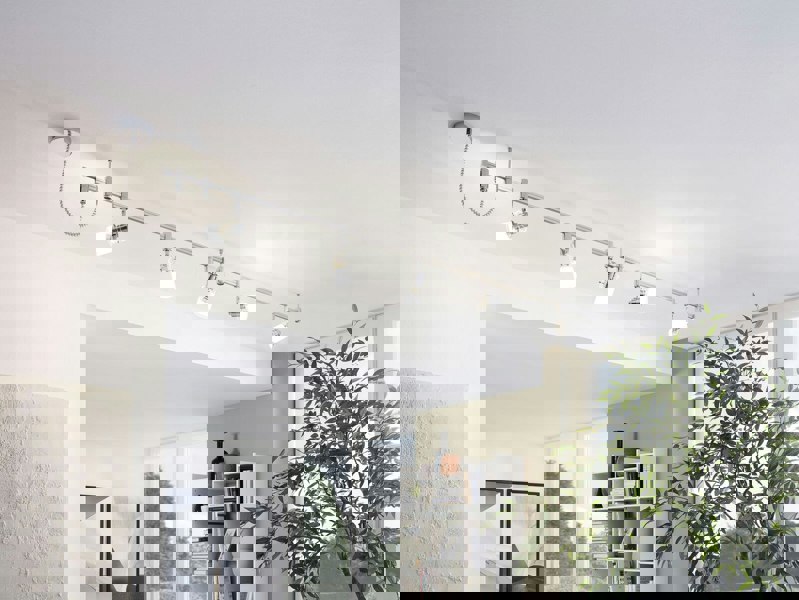 Flush 5 Spot Ceiling Light Chrome Plated White Clear Glass Shade Bulb GU10 5x5W Loops
