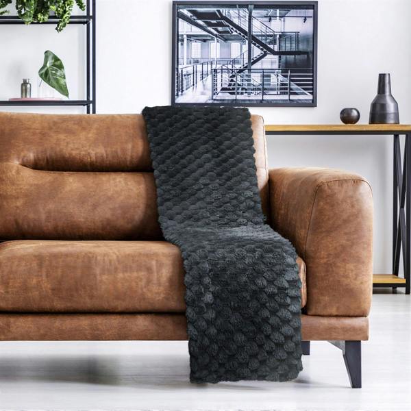 Lush Faux Rabbit Fur Black Throw 127x152cm