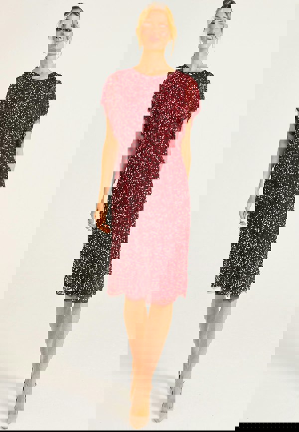Embellished Midi Dress with Flutter Sleeve in Burgundy - ANGELEYE