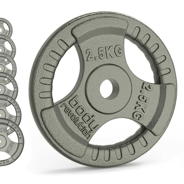Body Revolution Cast Iron Weight Plates - 1" Standard Tri Grip Pairs (1.25 - 25 kg)