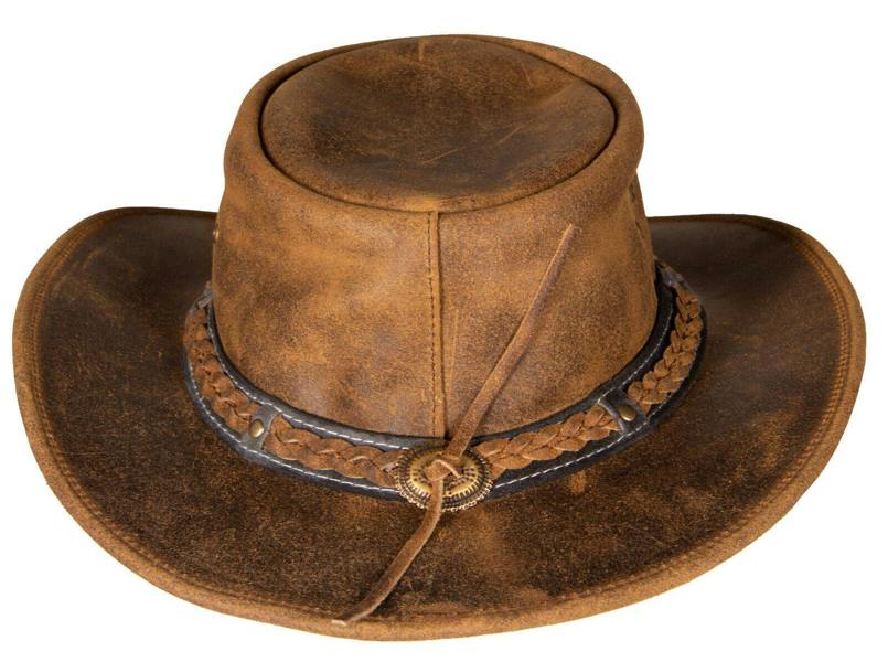 Infinity Leather Cowboy Aussie Real Leather Hat Australian Black Western Outback Bush Hat
