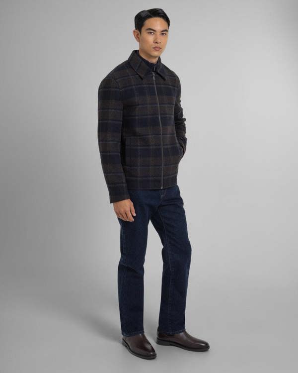 Steel & Jelly Malham - Check Wool Blend Harrington Jacket