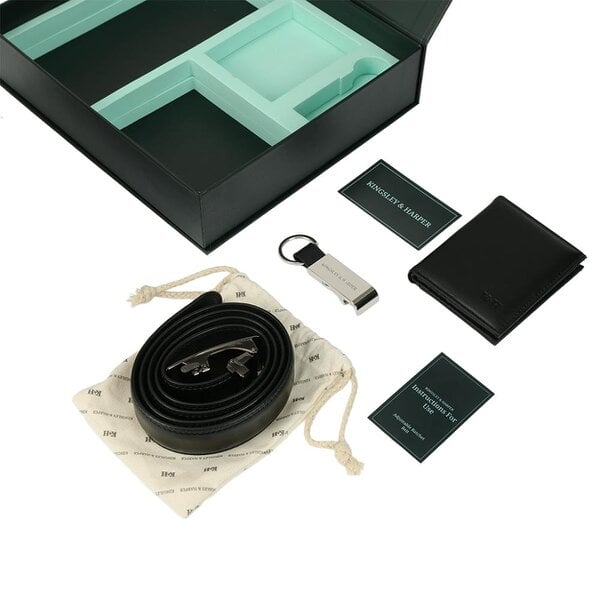 The Commuter Gift Set - PU Leather Ratchet Belt, Bifold Wallet, XXL Rain Coat, Bottle Opener Keyring - Perfect for Commuters & Travelers