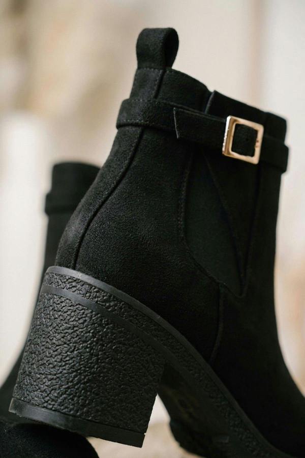 Saoirse Faux Suede Block Heel Boots - Black