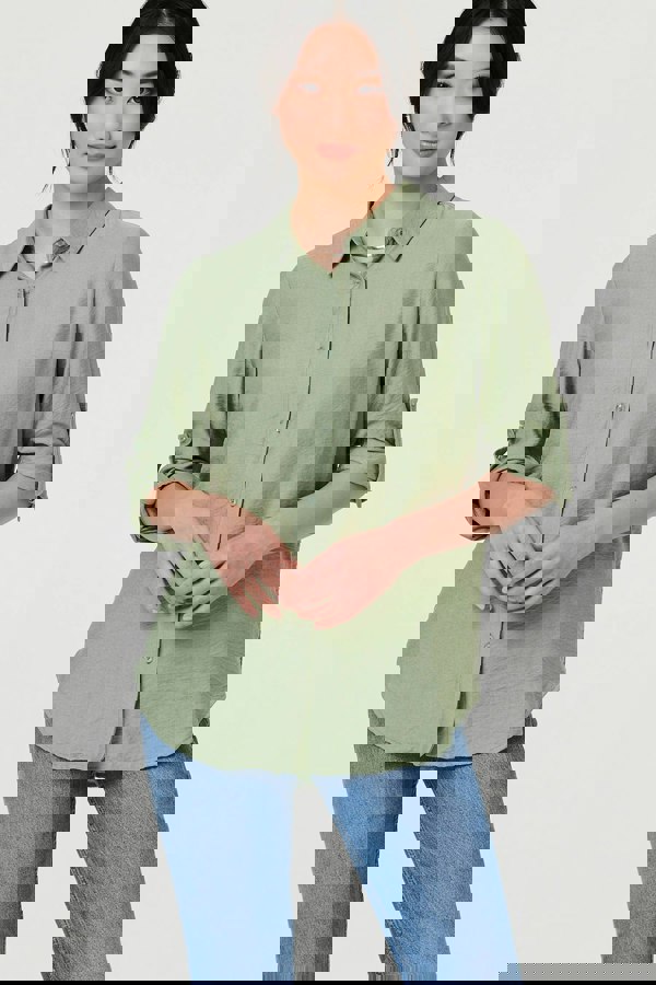 Sage | Long Sleeve Button-Front Shirt
