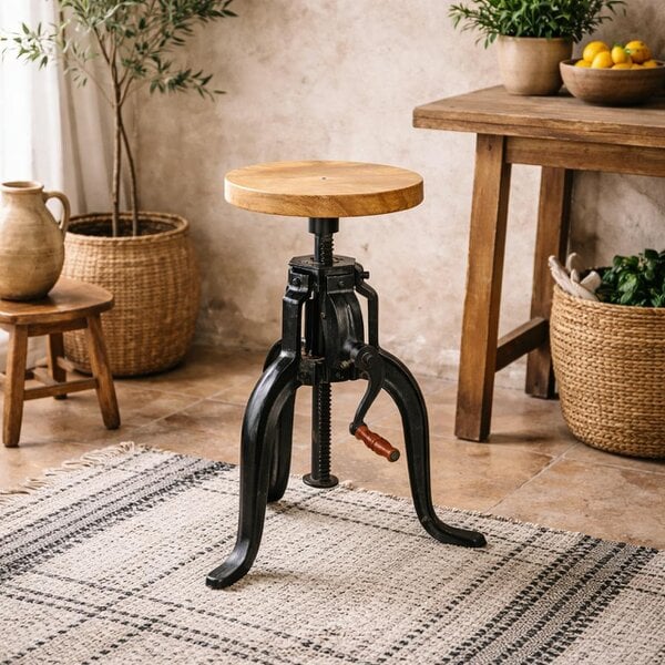 Wyld Haus Yllas Industrial Small Wood and Metal Crank Side Table