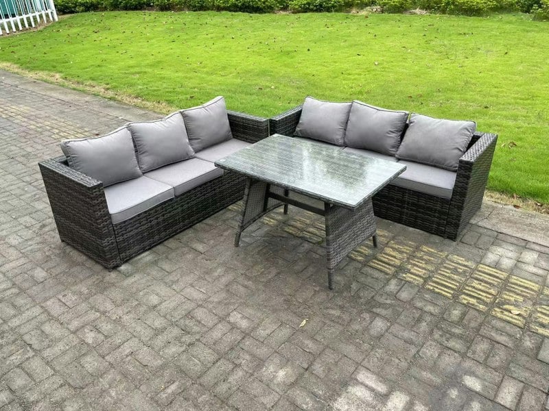 Fimous Wicker PE Rattan Garden Dining Set Outdoor Furniture Sofa with Patio Dining Table Dark Grey Mixed
