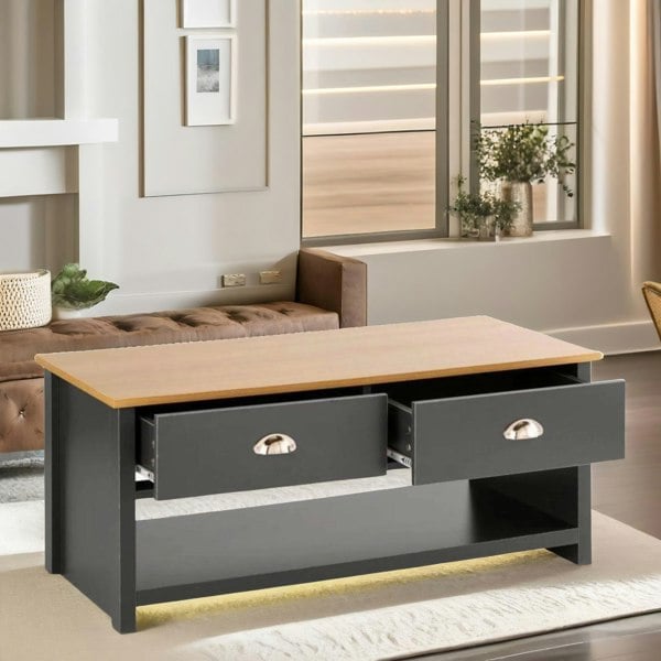 Rafaelo Mobilia Coffee Table With 2 Drawers Dark Grey