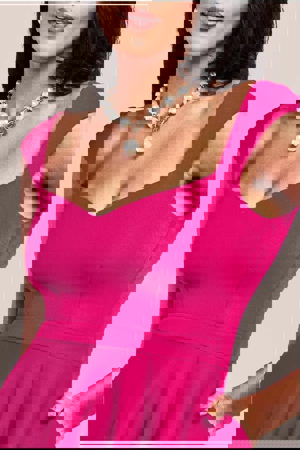 Asymmetric Flared Hem Midi Dress - Magenta DR4295