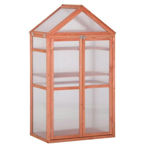 Bobobiy Garden Cold Frame Polycarbonate Greenhouse with Adjustable Shelves, Grow House for Flower Vegetable Plants, 80 x 47 x 138cm, Orange