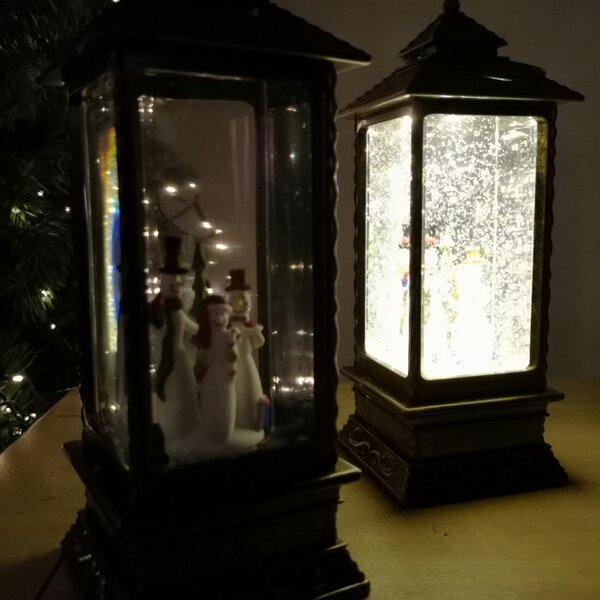 Samuel Alexander 27cm Dual Power LED Christmas Glitter Water Spinner Rustic Lantern Snowman Scene