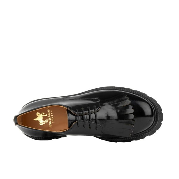 Embassy London Mila - Black - Women's round toe front tassel chunky platform leather shoe
