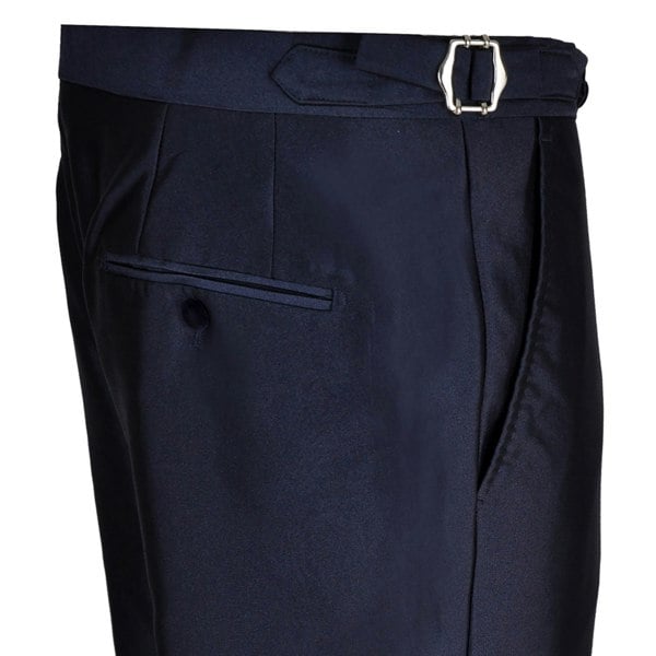 David WeJ Alfredo Cropped Double Breasted Velvet Peak Lapel Tuxedo- Navy