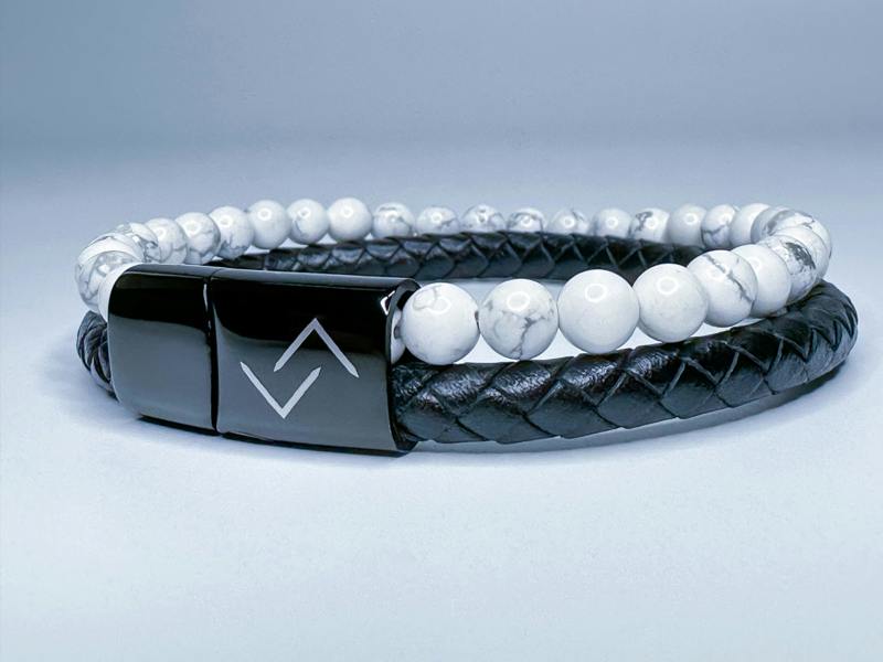 RUNESILK Leather and Howlite Bead Bracelet