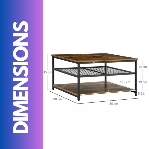 Rafaelo Mobilia Industrial 3 Tier Coffee Table Rustic Brown