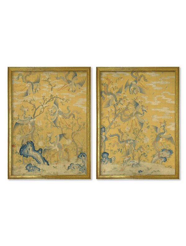 Exceptional Art Phoenixes in a Garden Set of 2 - Gold - Set of 2