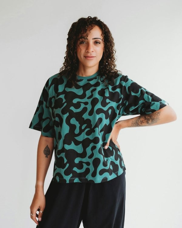 Elsie Green Abstract Swirl Print Oversized T-Shirt - image 2