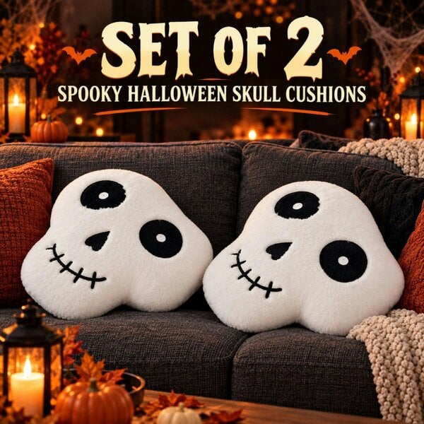 Smart Living Halloween Ghost Fleece Cushions Set of 2 or 4 Spooky Decor - 2 Pairs
