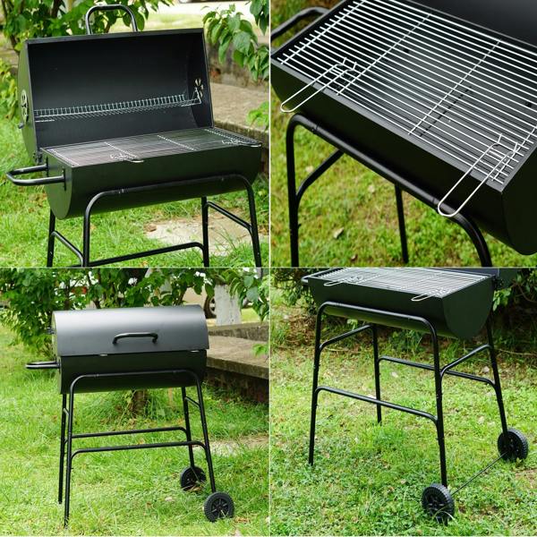 Gr8 Garden Large Oil Drum Charcoal BBQ Grill with Warming Rack and Wheels