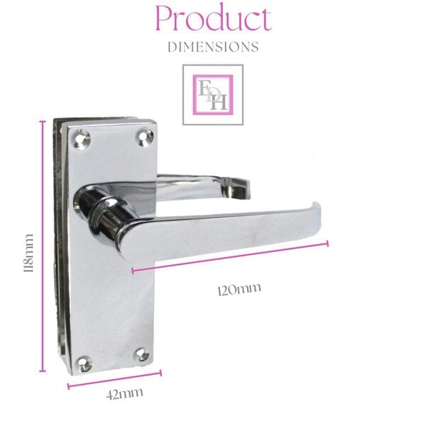 EDH Door Hardware Victorian Straight Chrome Door Handles – Interior Lever Handles on Backplate