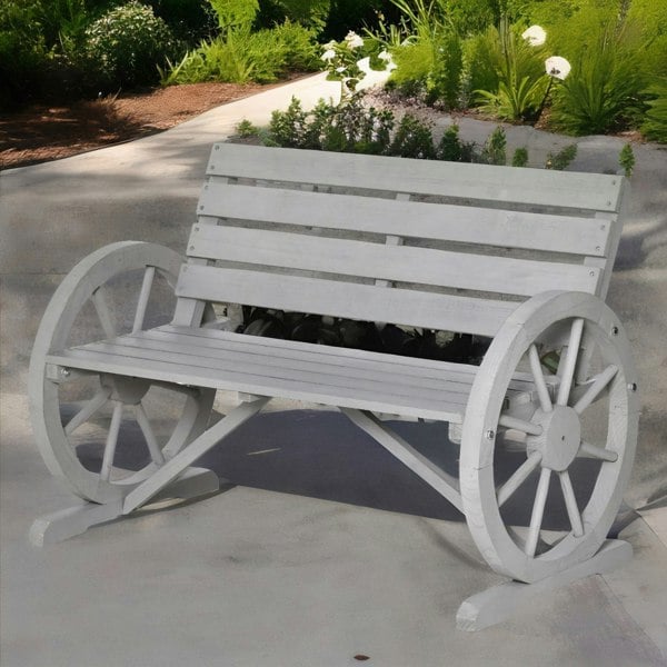 Rafaelo Mobilia Wooden 2 Seater Wagon Wheel Outdoor Bench Grey