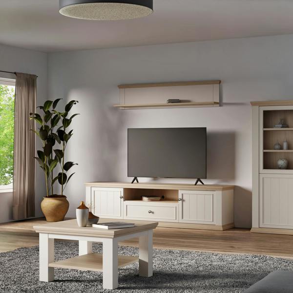 Furniture To Go Pontypool Wall Shelf in White and Riva Oak