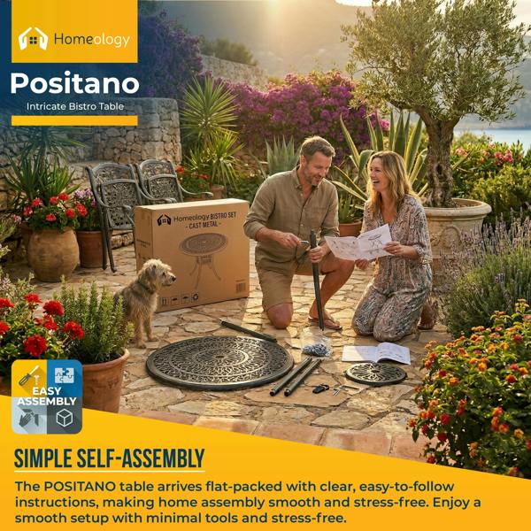 Homeology POSITANO Garden and Patio Grey Cast Aluminium Bistro Table
